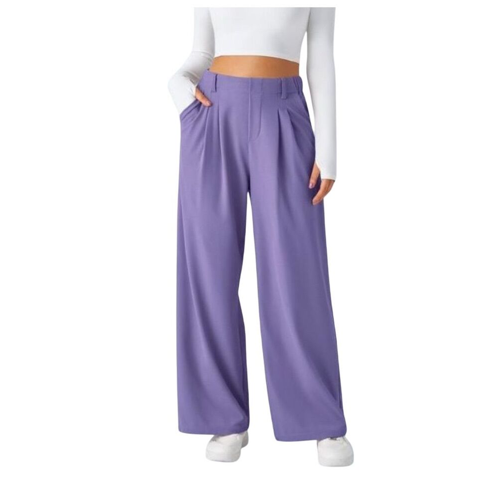Halara Flex Waffle Knit High Waist Wide Leg Purple Pants Women's M L